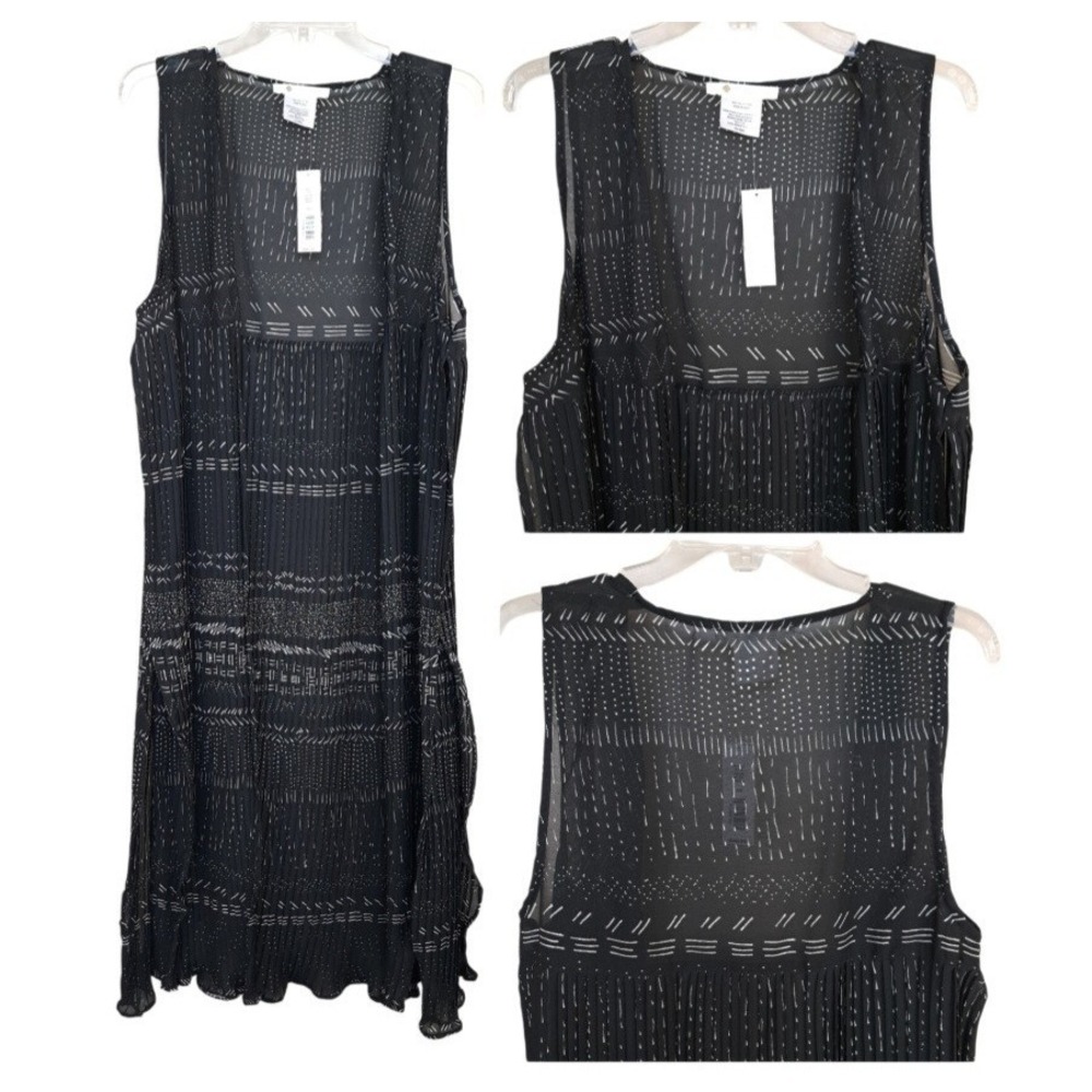 Landry Women's Pleated Open Front Vest Cardigan Size 0/S Black Sleeveless Duster